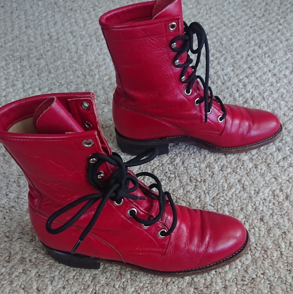 Justin red leather lace-up Packer boots SIZE 6